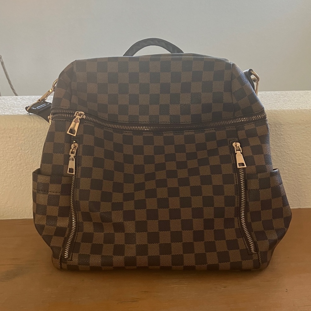 Checkered Brown Backpack - image 5